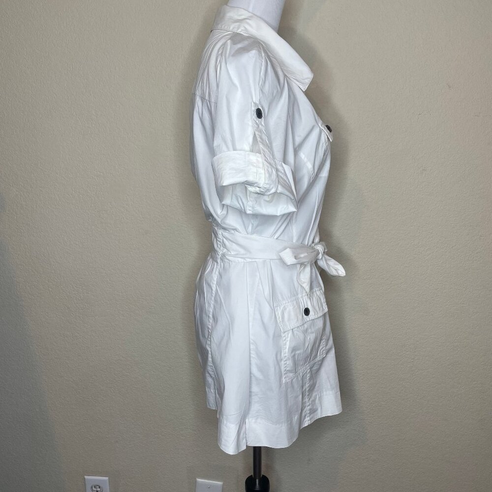 Calvin Klein Utility Shirt Dress White Cotton Belted Safari Cargo Mini L - Picture 4 of 13